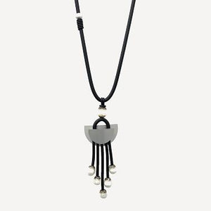 Long Rubber Tassel & Pearl Necklace