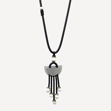 Long Rubber Tassel & Pearl Necklace